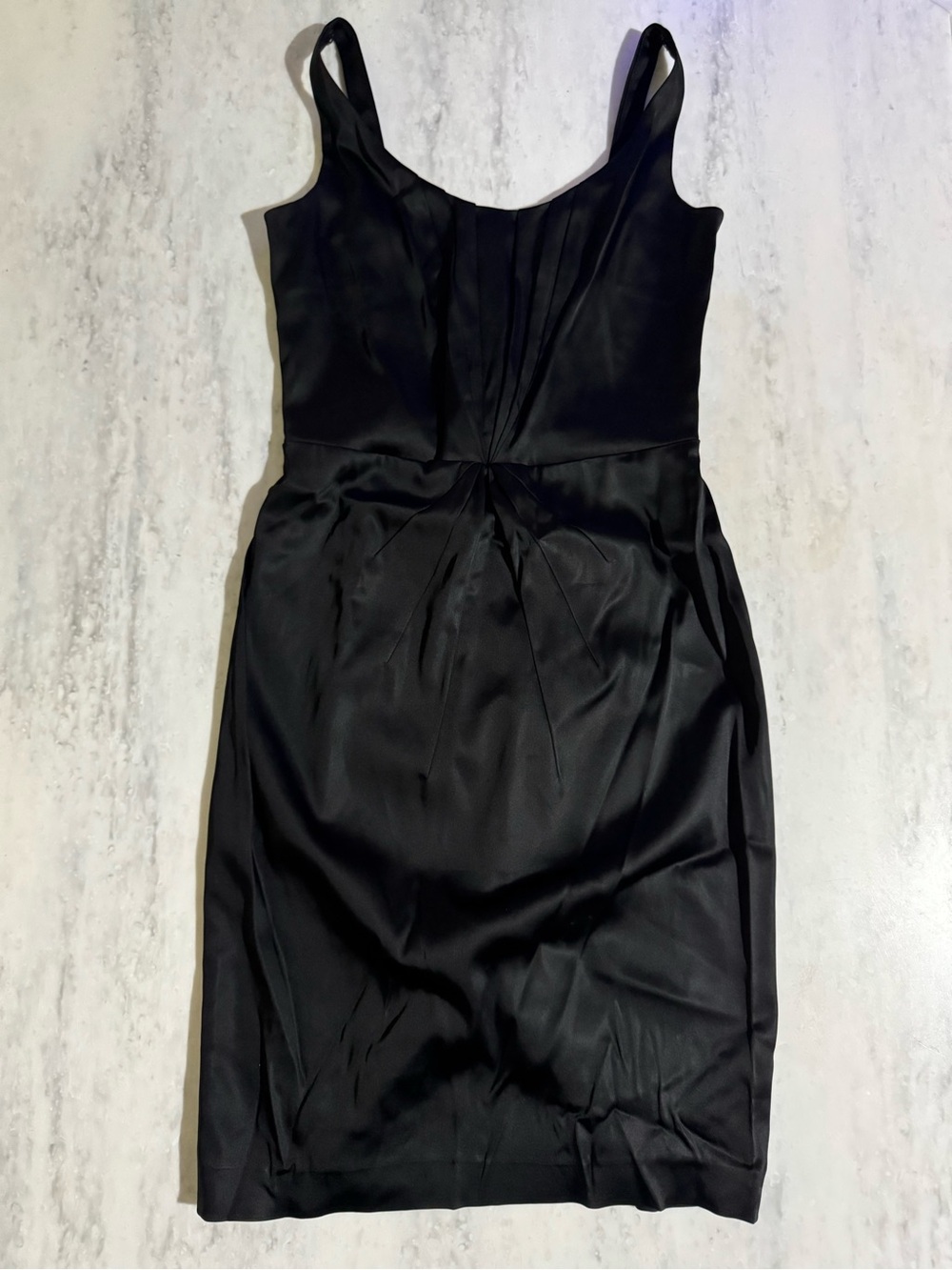 Calvin Klein Satin Classic Chic Little Black Dress Sleeveless w Pleated Bodice 2
